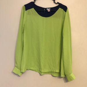 Green Blouse with Navy Detail